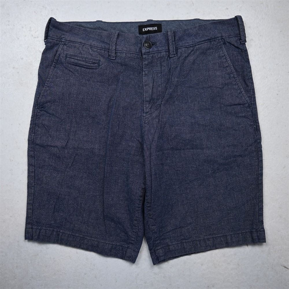 Express 32x9.5" Blue Classic At The Knee Chino Mens Shorts